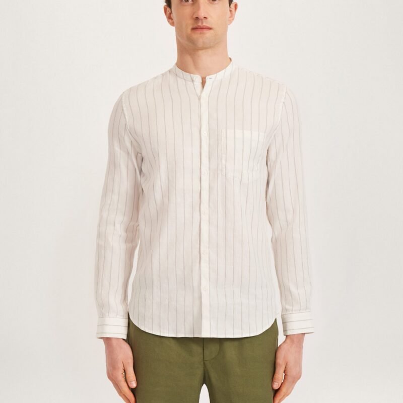 The All Day Shirt Linen Collarless in Ecru