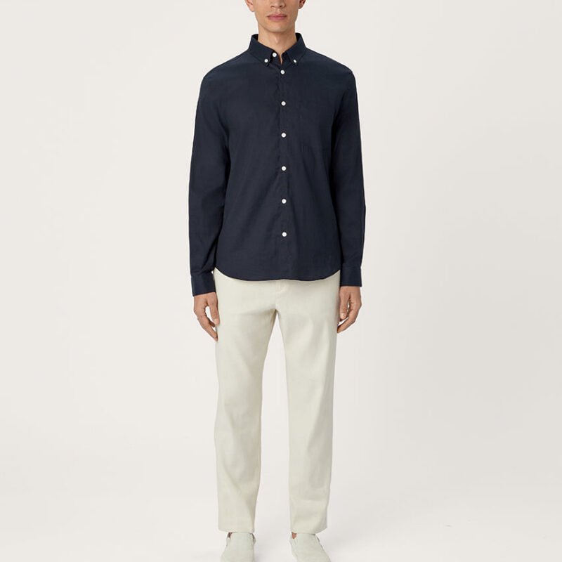 The All Day Shirt Linen Collared in Navy