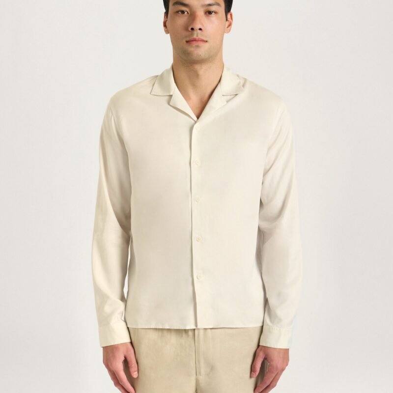 The Long Sleeve Cuban Collar Shirt in Natural
