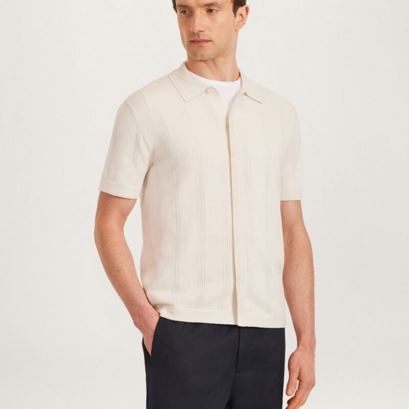 The Pointelle Knit Shirt in Ecru