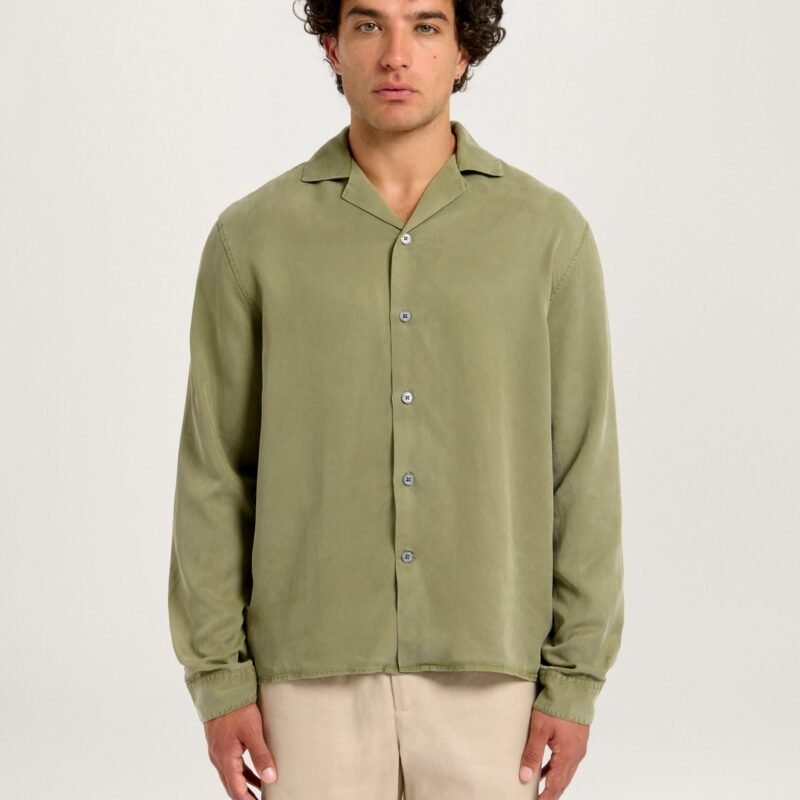 The Long Sleeve Cuban Collar Shirt in Washed Khaki